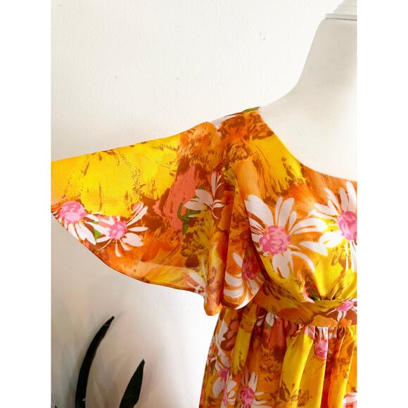 Vintage 60s 70s Flutter Sleeve Hawaiian Maxi Dress - Picture 5 of 16